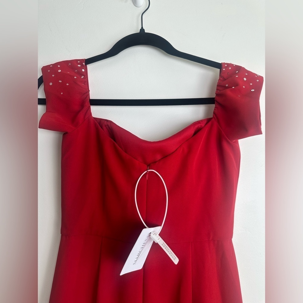 NWT Marchesa Red Embellished Gown with Slit and Off the Shoulder Neckline - Picture 12 of 12